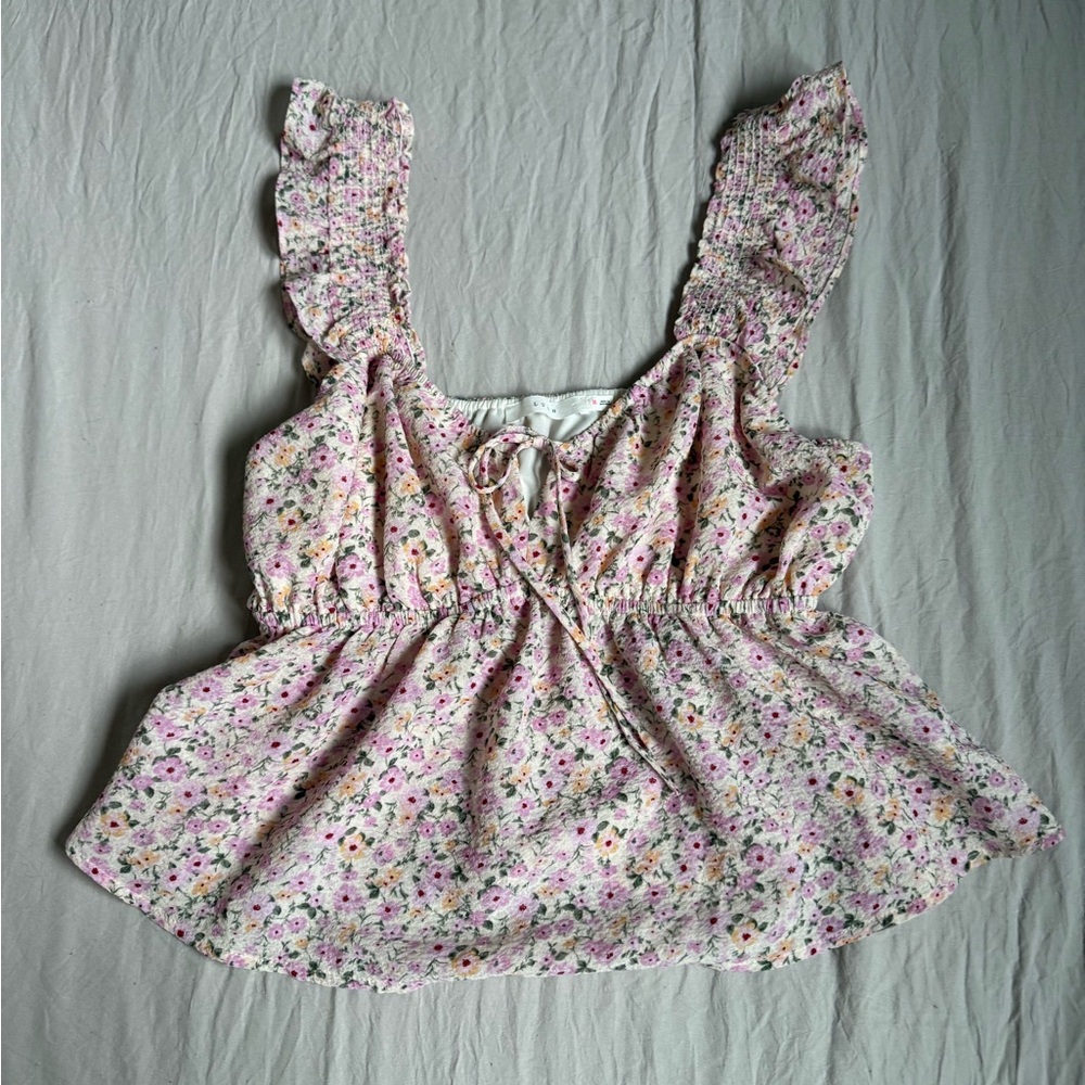 Lush Pink Floral Ruffle Blouse